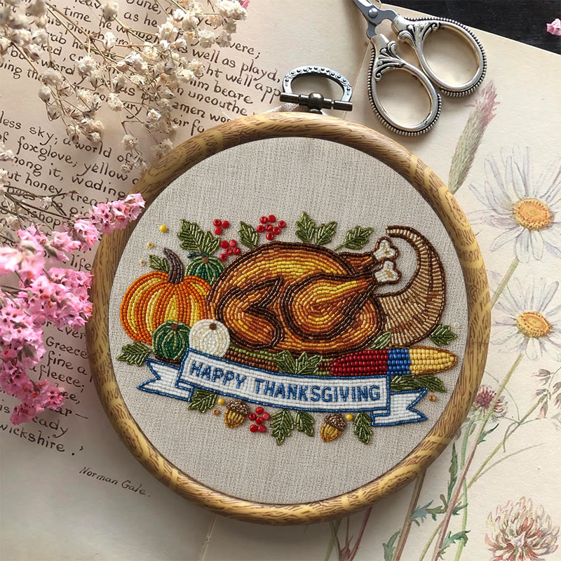 Rubbyoo Bead Embroidery Kit - Thanksgiving Turkey |  Diy Needle Artwork | Unique Autumn Craft  - image 6