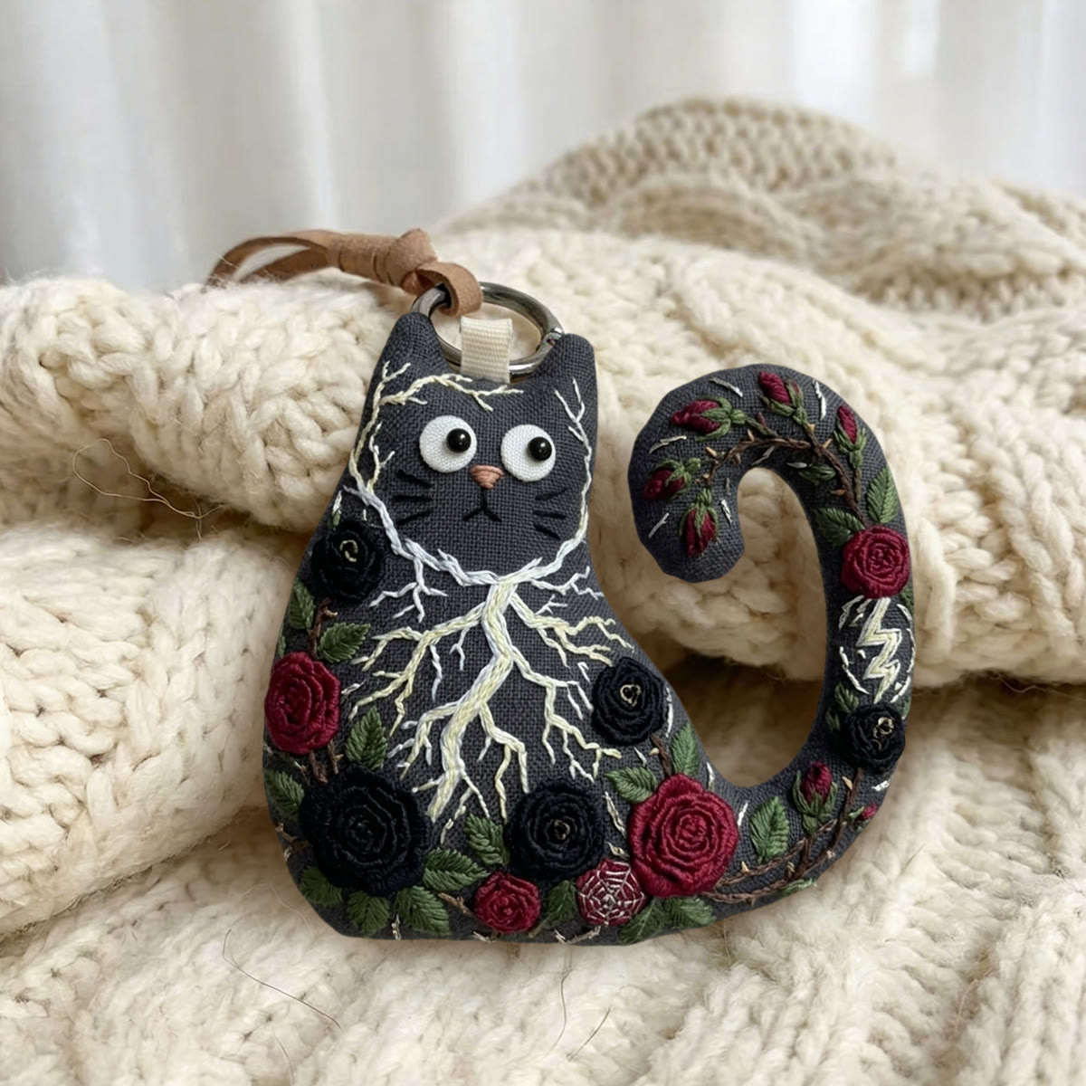Rubbyoo Cat Embroidery Kit - Dark Red And Black Roses | Stylish Gift For Her | Goth Floral Hanging Ornament - image 3