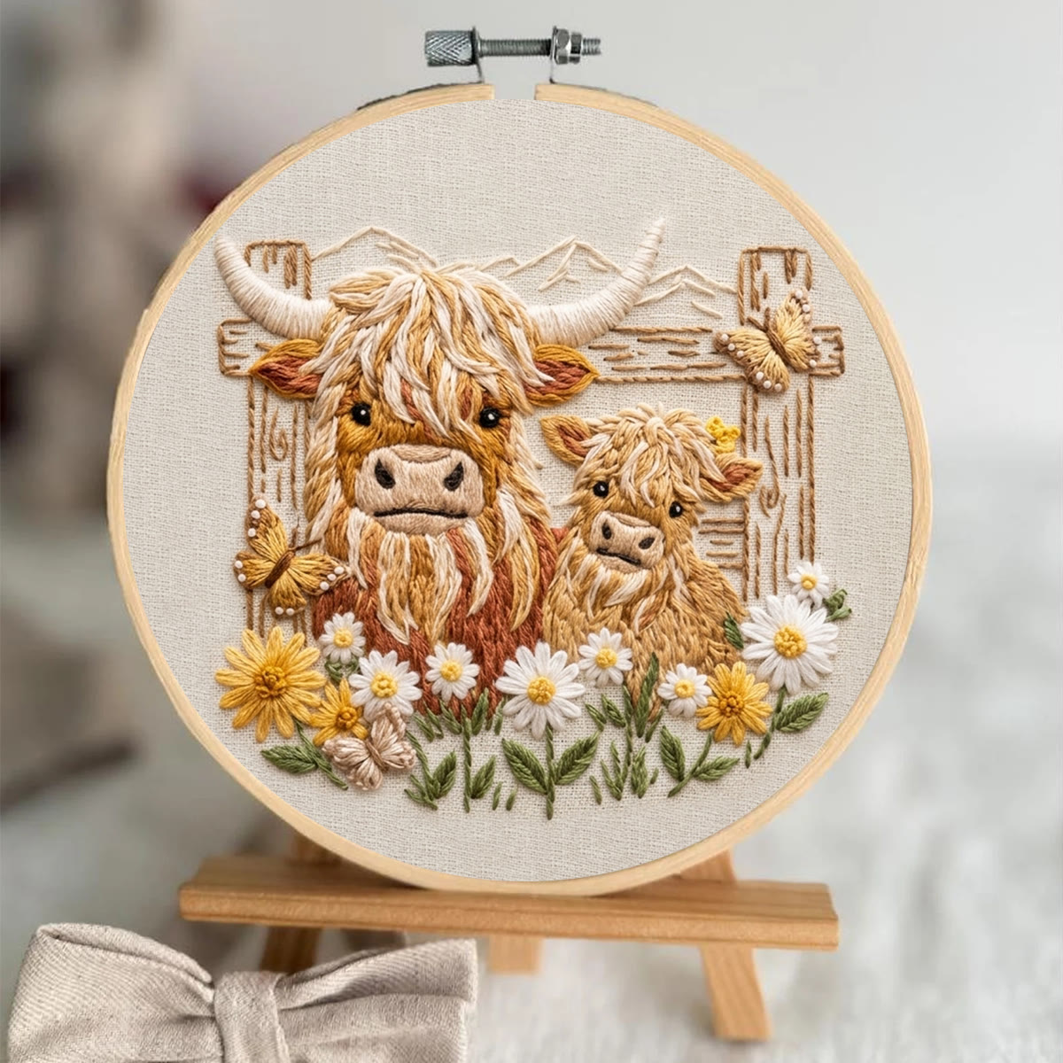 Rubbyoo Embroidery Kit - Highland Cow Pals | DIY Kit For Adults | Rustic Animal Hoop Art - image 5