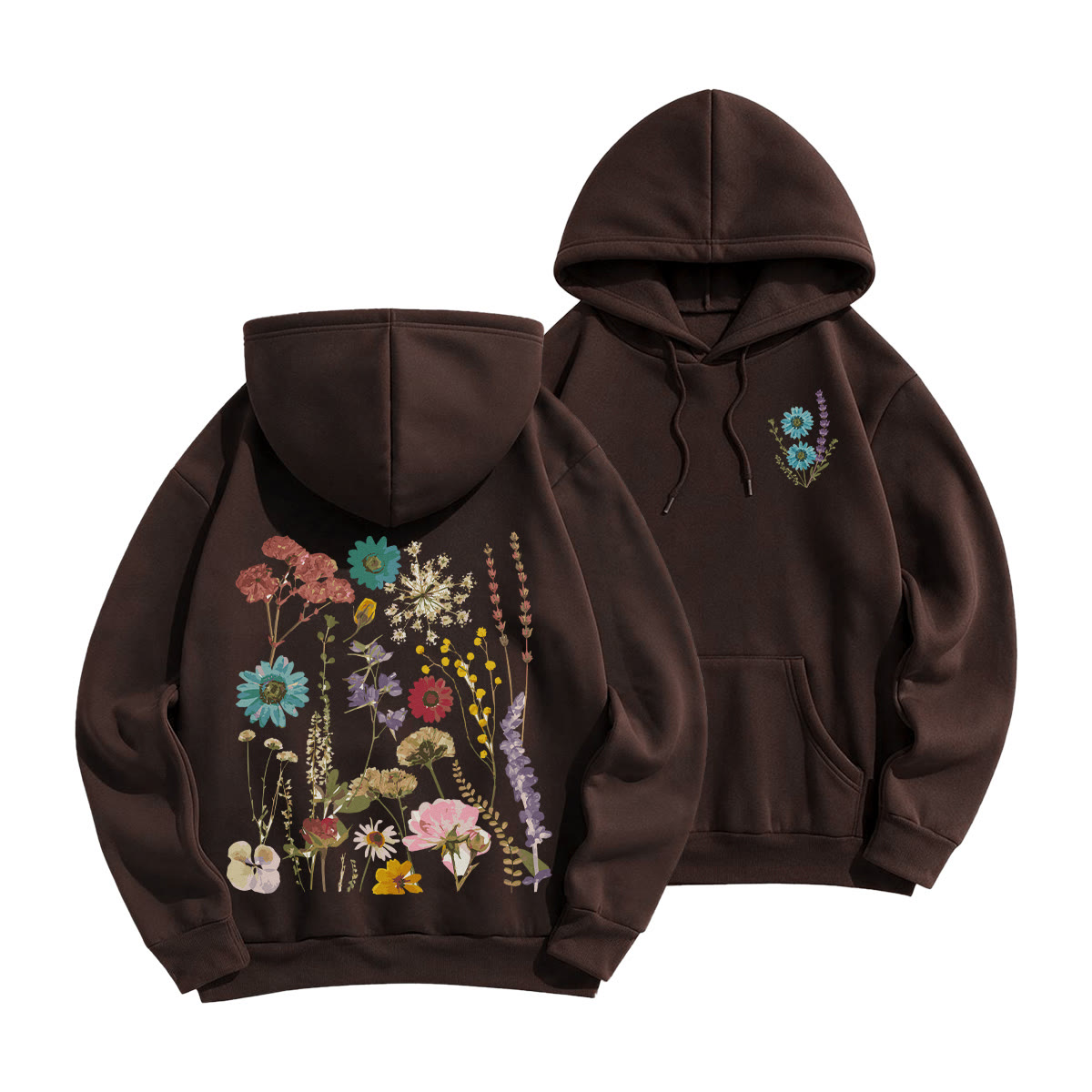 Rubbyoo Colorful Wildflowers Graphic Unisex Hoodie  - Coffee - 2XL - image 16