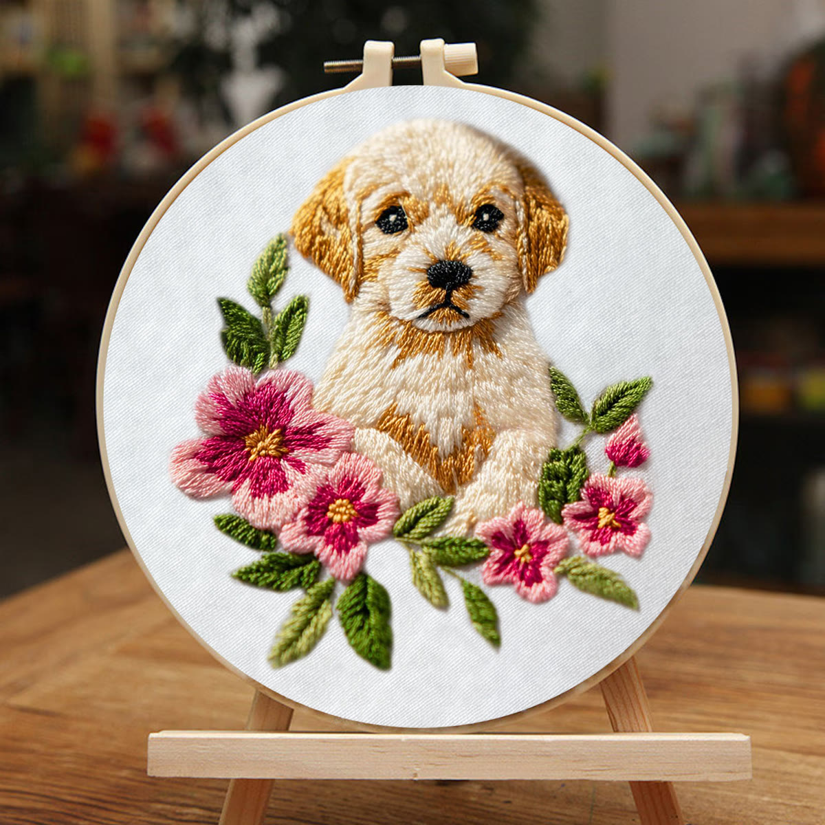 Rubbyoo Embroidery Kit - Puppy With Flower | Diy Home Decor | Animal Hoop Art  - image 4