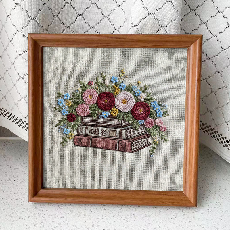 Rubbyoo Embroidery Kit - Floral Book Bouquet | Handcrafted Decorative Art | Perfect For Gift - Embroidery Kit Plus An Extra Frame - image 4