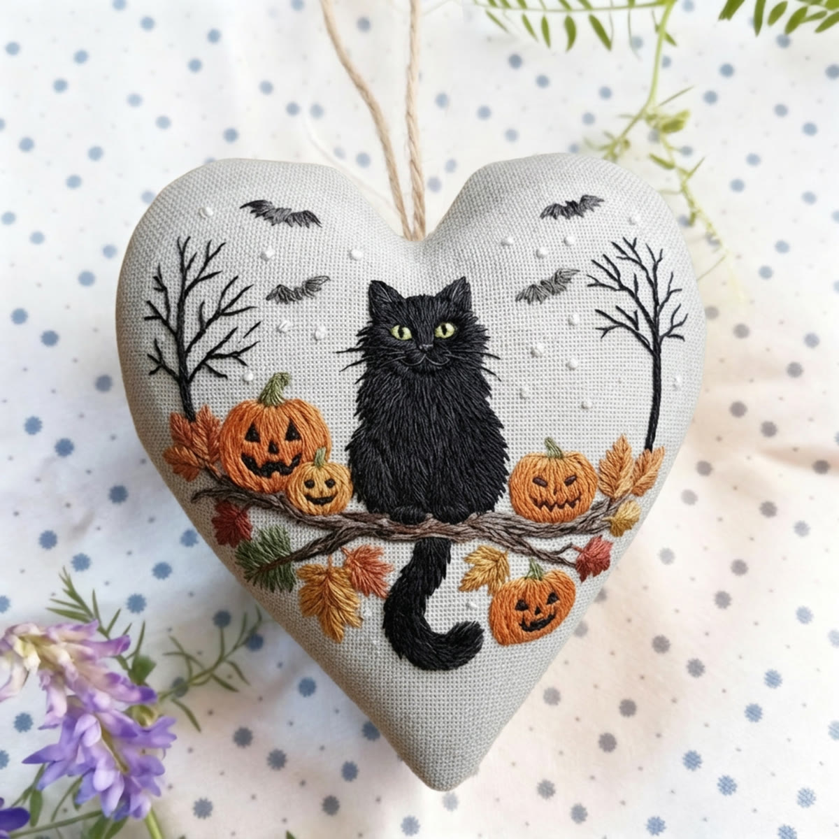 Rubbyoo Heart Embroidery Kit - Black Cat And Pumpkin | Happy Halloween Handicraft | Diy Holiday Needlepoint - image 3