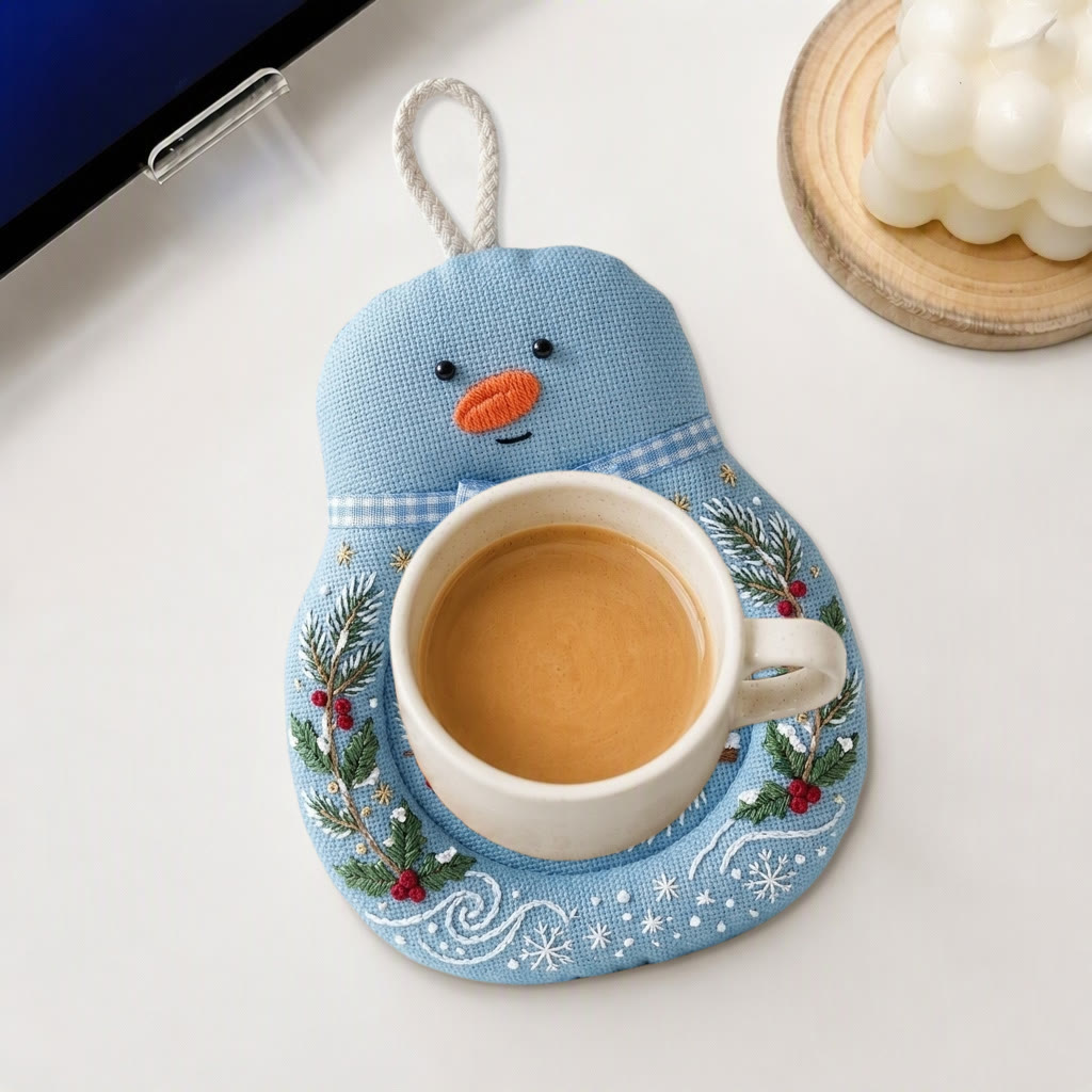 Rubbyoo Snowman Coaster Embroidery Kit - British Christmas Robin | Handmade Mag Mat Gift For The Family | Vintage Winter Holly & Pine Design - image 9