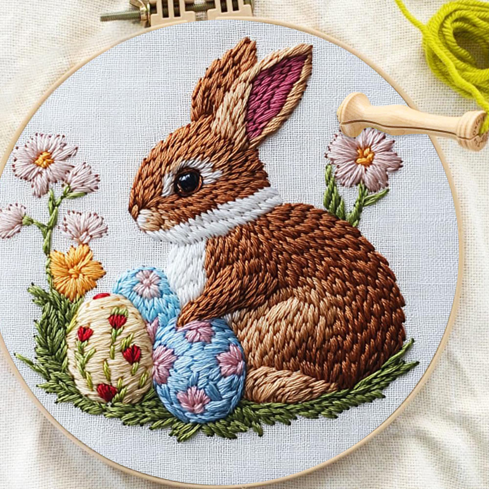 Brown Bunny With Floral Eggs Punch Needle Kit - Elegant Craft | Timeless Present - image 8