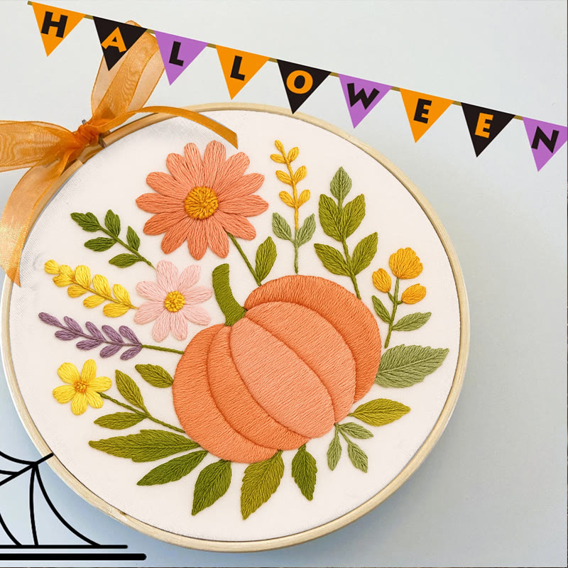Rubbyoo Embroidery Kit - Blooming Pumpkin | Floral Diy Handicraft | Halloween Needle Artwork - image 5
