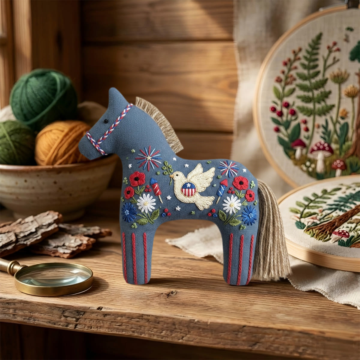 Rubbyoo Dala Horse Embroidery Kit - White Dove With Olive Branch | Independence Day Gift | Office Desk Patriotic Accent - image 6