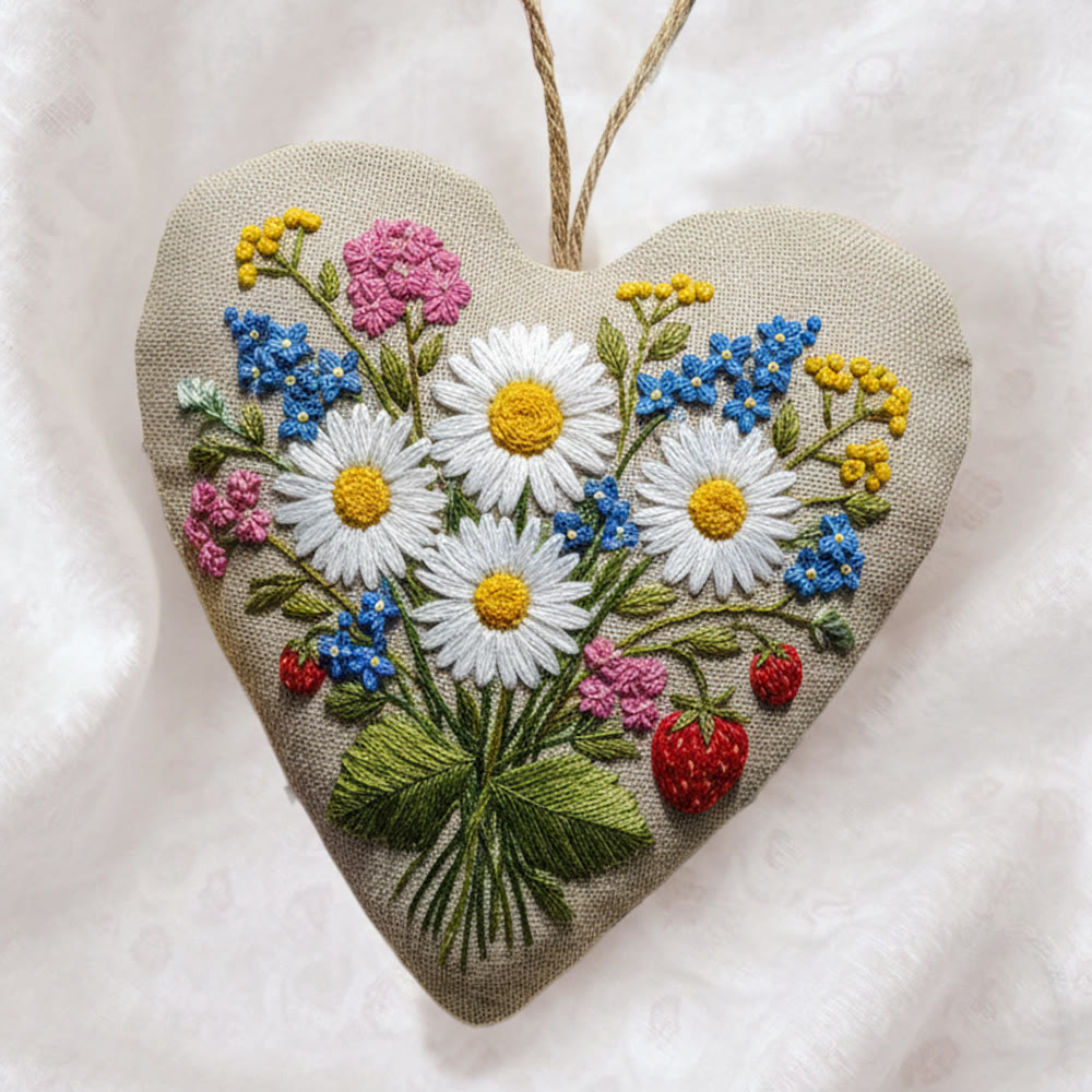 Rubbyoo Heart Embroidery Kit - Daisy Hydrangea With Strawberry Detail | Fresh Handmade Diy | Cheerful Gifting Selection - image 3