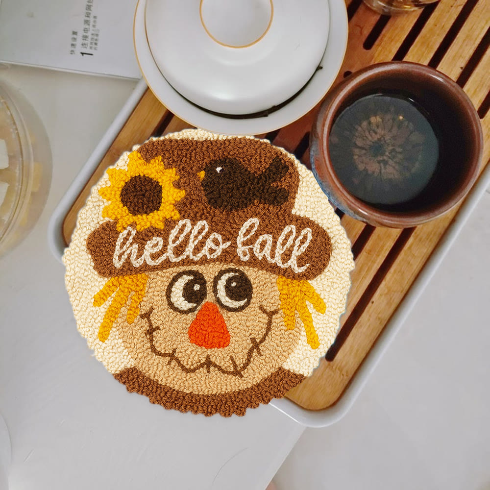 Fall Scarecrow Punch Needle Kit - Autumn Home Ornament | Diy Hanging Art - 5 inch Coaster Kit - image 13