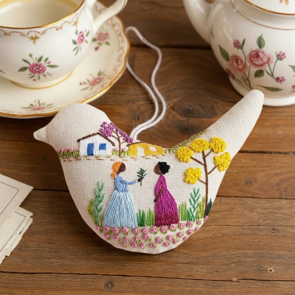 Rubbyoo Bird-shaped Embroidery Kit - Rural Woman |  Beginner Diy Craft | Perfect Gift For Her - image 2