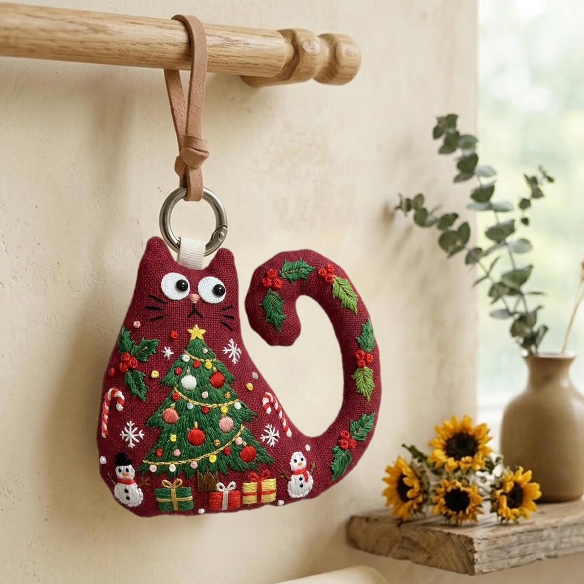 Rubbyoo Cat Embroidery Kit - Christmas Tree With Ornaments | Folk Art Needlepoint Keepsake | Whimsical Holiday Charm - image 3