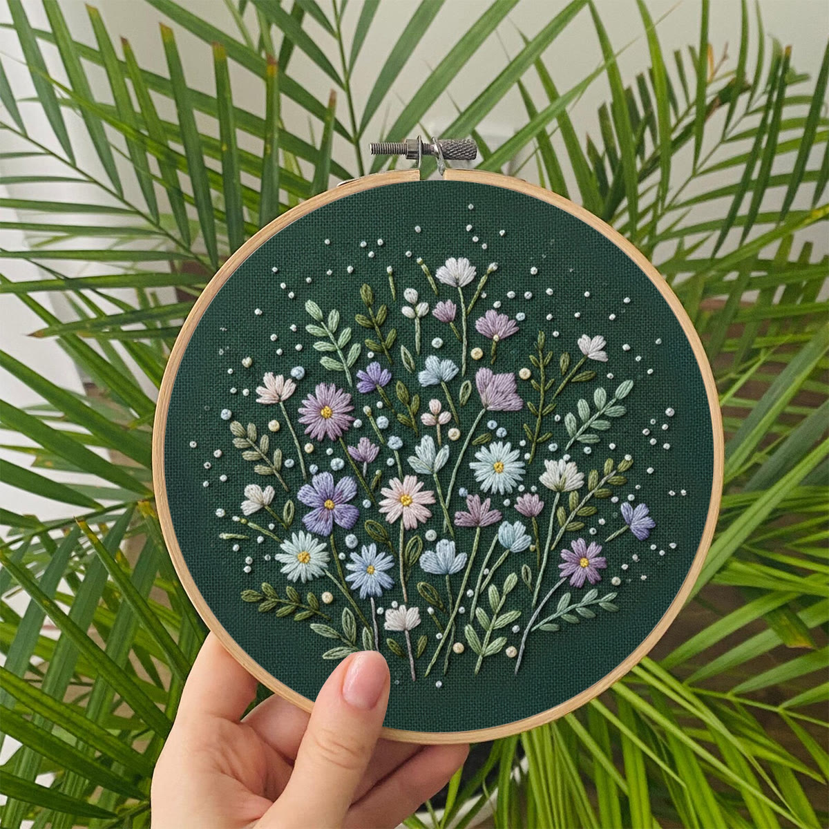 Rubbyoo Embroidery Kit - Dark-Background Soft Floral Cluster | Fresh Home Decor Hanger | Newbie-Friendly Hand Stitch - image 7