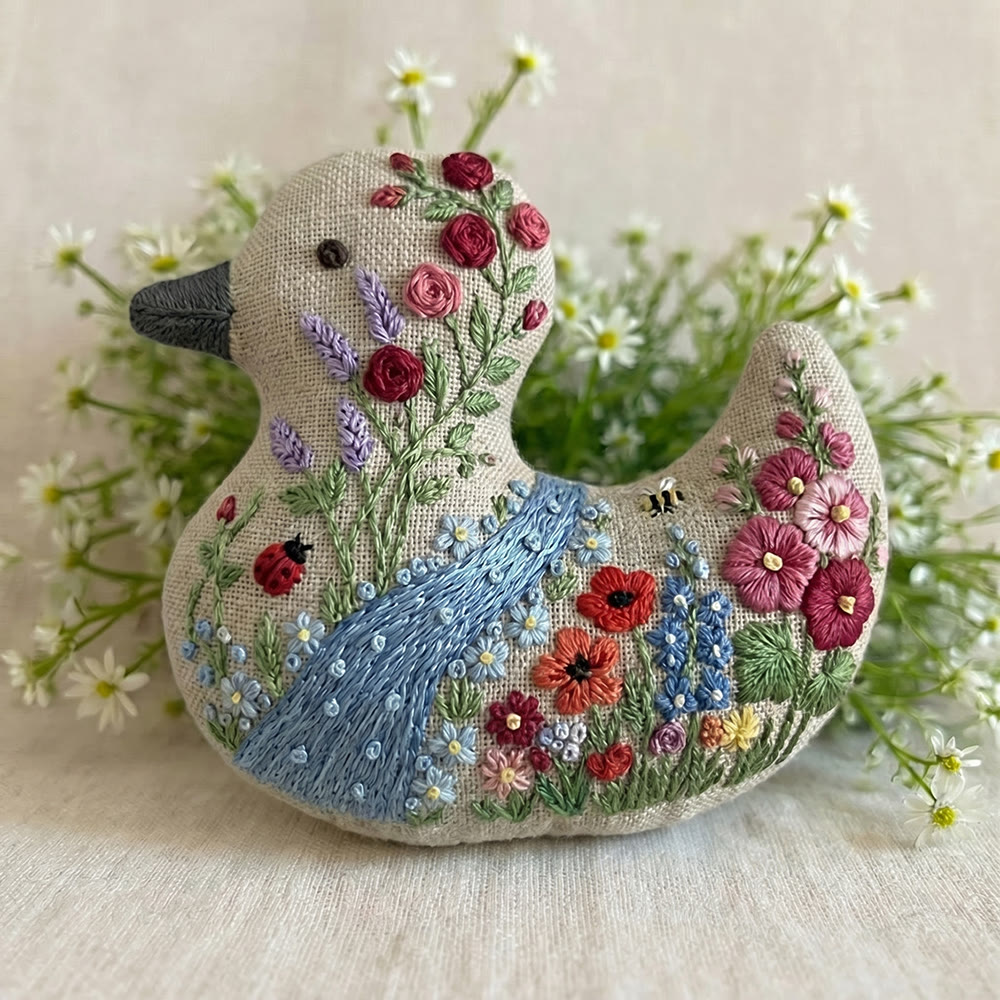Rubbyoo Duck Embroidery Kit - Stream Rose Garden | Flowering Handmade Art | Gift For Mother - image 1