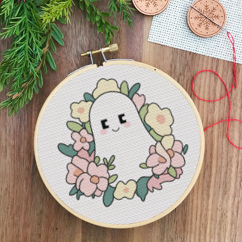  Cross Stitch Kit - Charming Ghost | Unique Floral Craft | Nice For Holiday Ornament - image 6