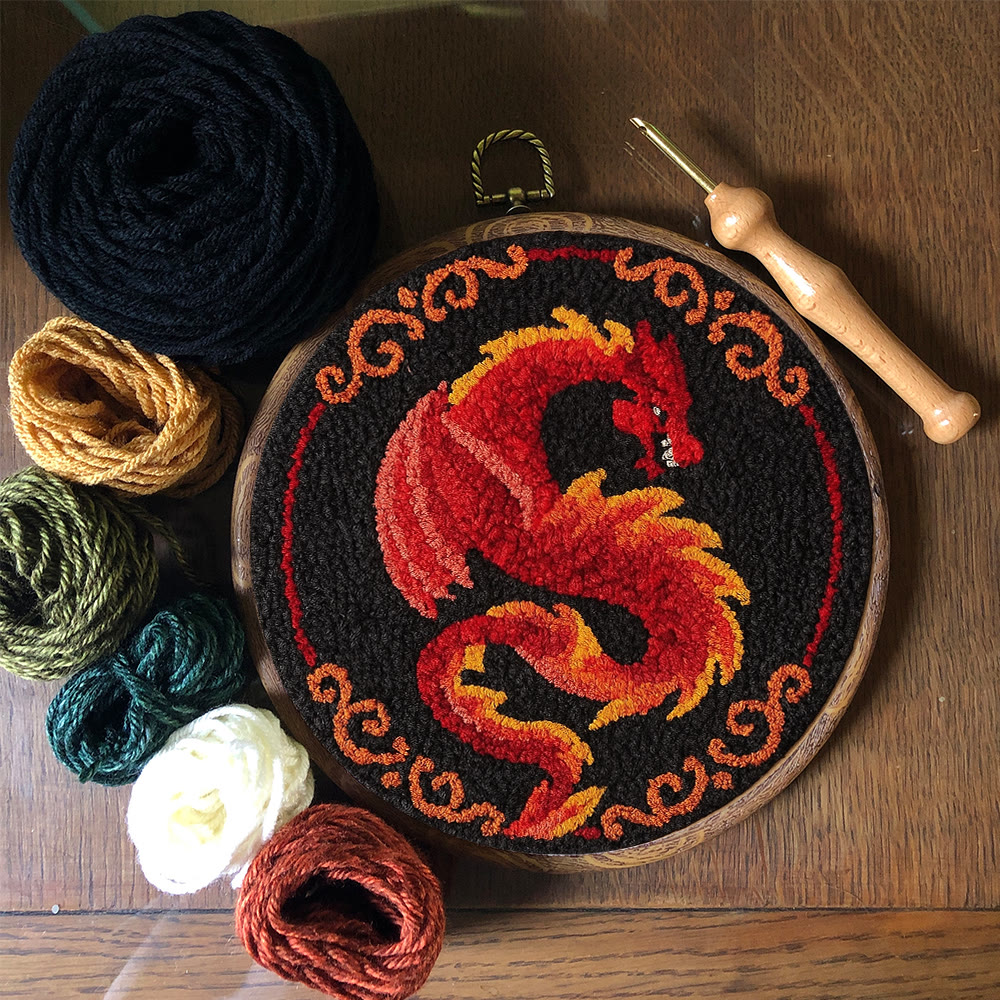 Fire Dragon Punch Needle Kit - Artisan-crafted Art | Fantasy Decor Accent - image 4