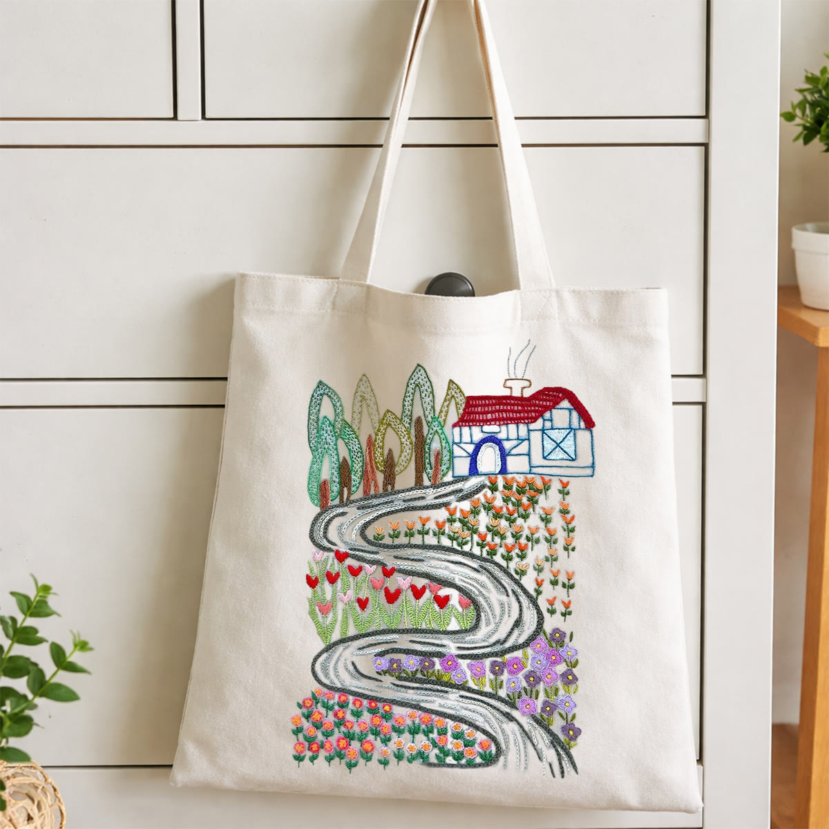 Rubbyoo Embroidery Tote Bag Kit - Country Cottage | Abundant Colour Canvas Bag | Gift For Crafters - image 6