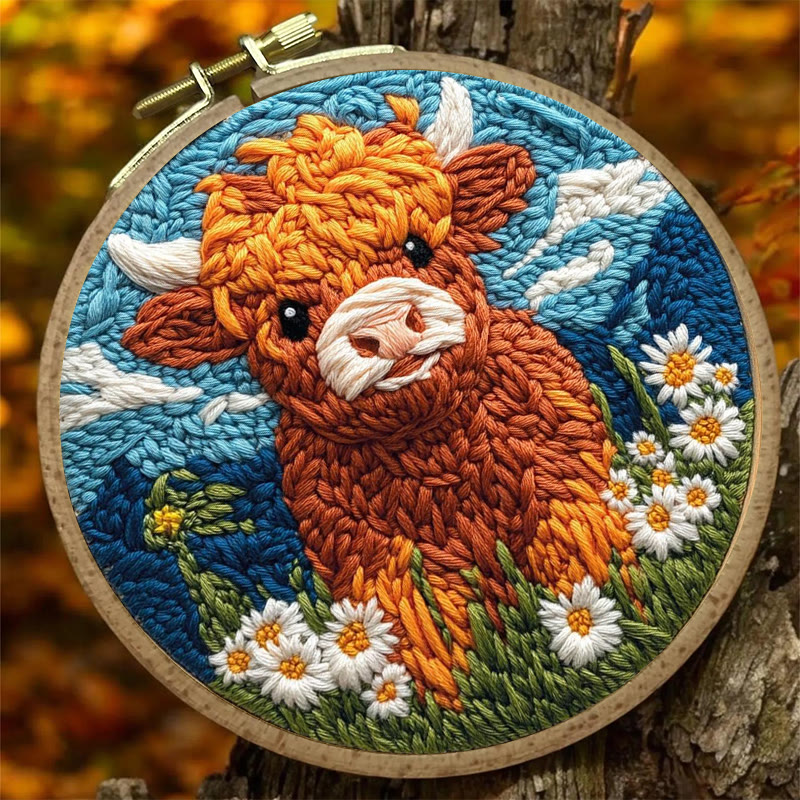 Highland Cattle Punch Needle Kit - Daisy Flower Craft | Easy Starter Set - image 7