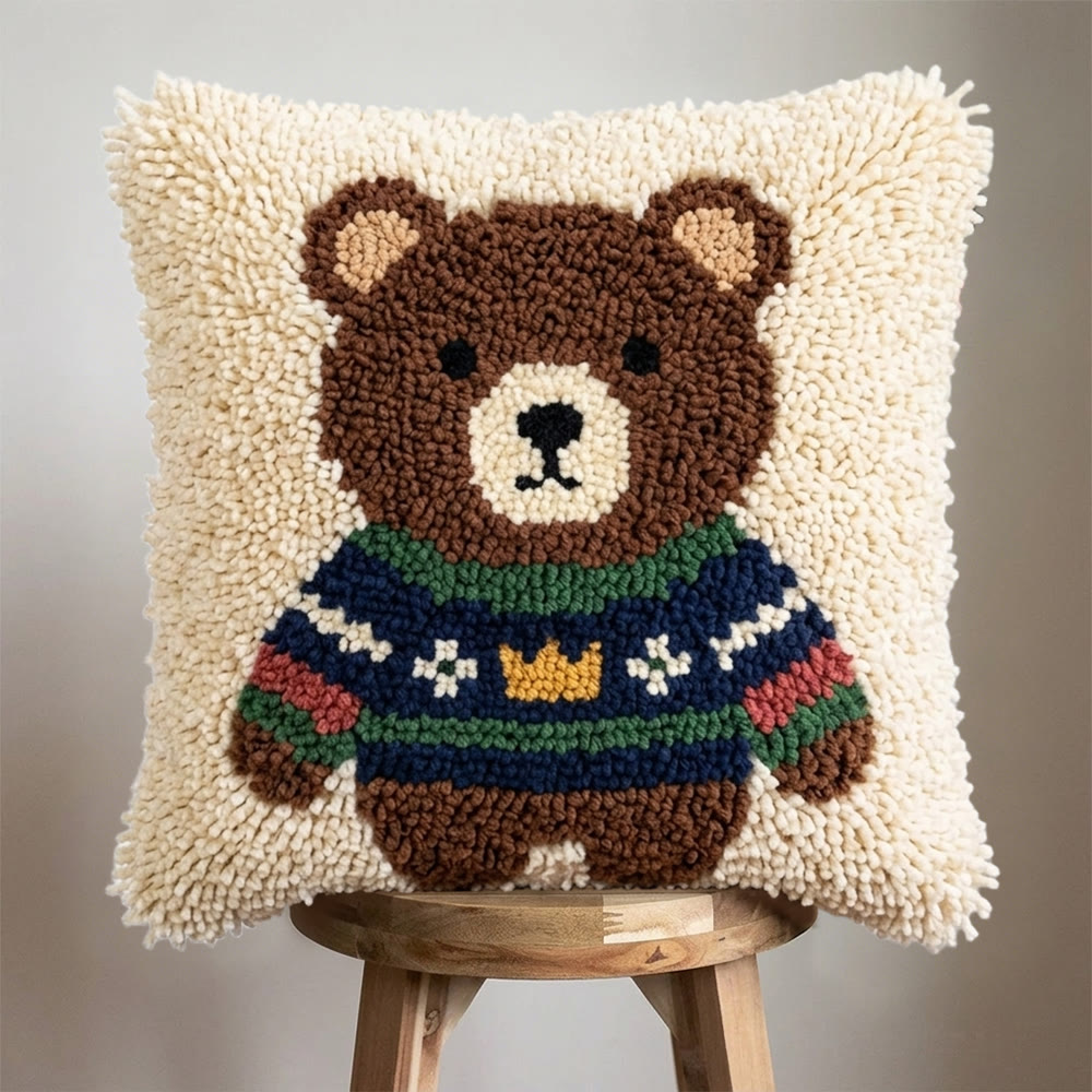 Rubbyoo Latch Hook Pillow Kit - Bear In Sweater | Cozy & Soft Sofa Decor | Lovely DIY Birthday Gift For Kids - image 6
