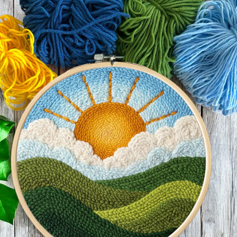 Bright Sunrise Cloudscape Green Hills Punch Needle Kit – Handcrafted Decor Hanger | Novice Friendly Diy Project - image 8