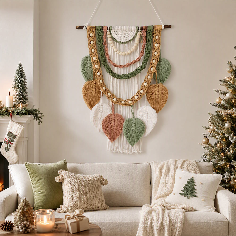 Rubbyoo Boho Leaf  Wall Hanging - Woven Tassel Accent For Bedroom | Botanical Modern Interior - 53*42cm - image 1