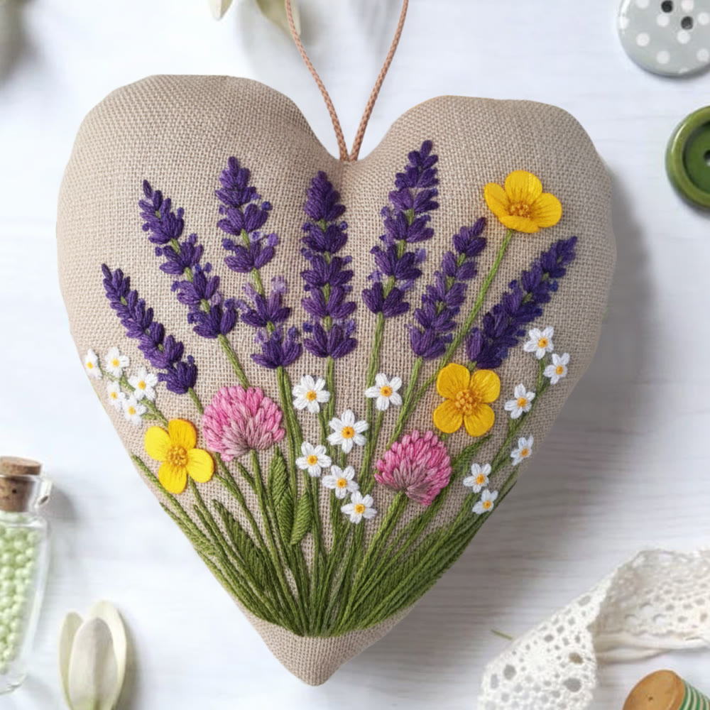 Rubbyoo Heart Embroidery Kit - Lavender Wildflower | Easy Diy Starter Kit | Warm Home Accent - image 3