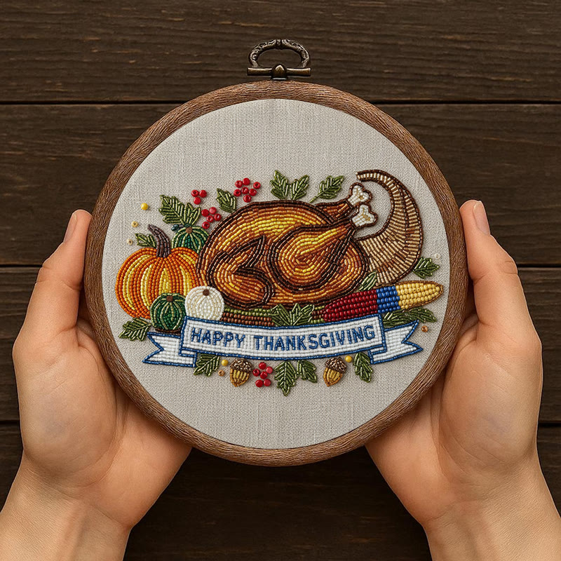 Rubbyoo Bead Embroidery Kit - Thanksgiving Turkey |  Diy Needle Artwork | Unique Autumn Craft  - image 9