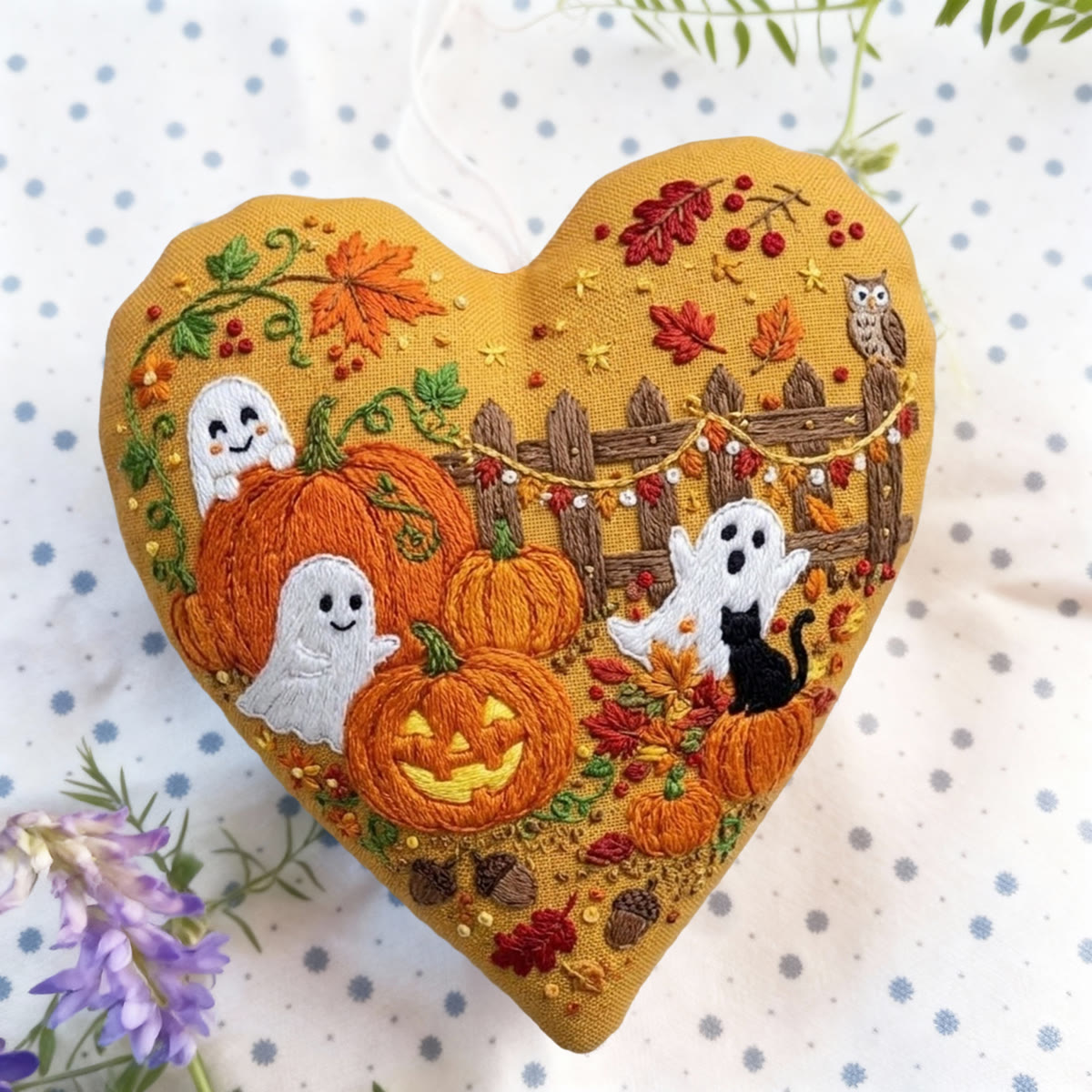 Rubbyoo Heart Embroidery Kit - Playful Ghost | Unique  Spook Theme Bag Charm  | Handcrafted Heart-shaped Keepsake - image 5