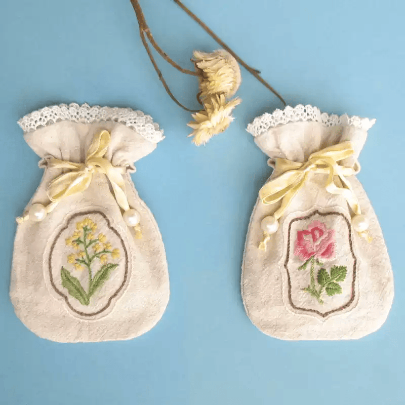Embroidery Mini Drawstring Pouch Kit | Unique Floral Craft | Perfect Birthday Gift For Her - image 4