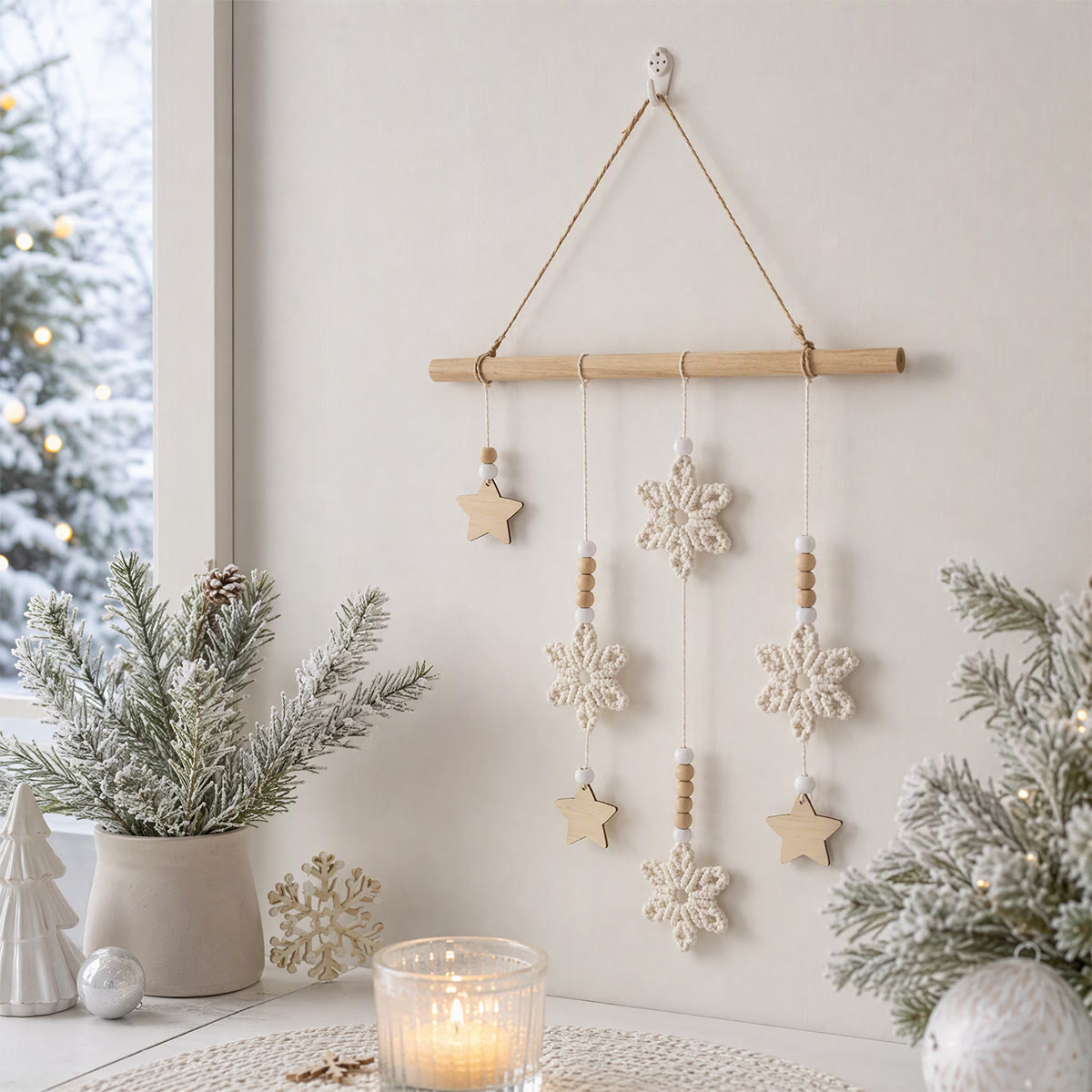 Rubbyoo Rustic Crochet Snowflake Wall Hanging – Cozy Winter Holiday Home Accent | Elegant Timeless Nordic Decor - image 6