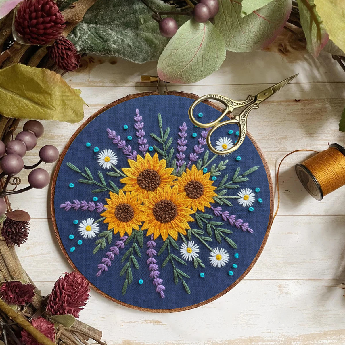 Rubbyoo Embroidery Kit - Sunflower And Lavender Bouquet | Beginner Safe Craft | Cheerful Home Accent - image 7