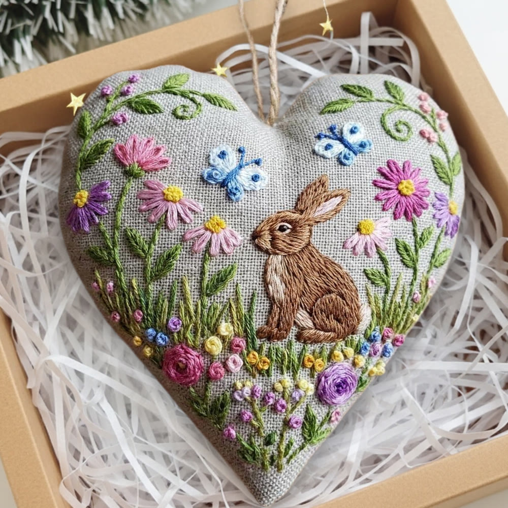Rubbyoo Heart Embroidery Kit - Rabbit With Flowers | Diy Home Ornament | Unique Handmade Art - image 3