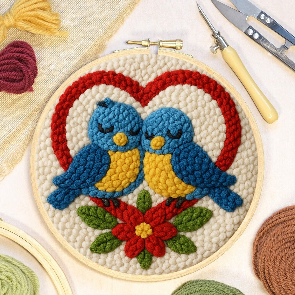 Cuddled Blue Bird Heart Frame Punch Needle Kit – Easy-to-start DIY Venture | Couple Gifting Top Choice - image 8