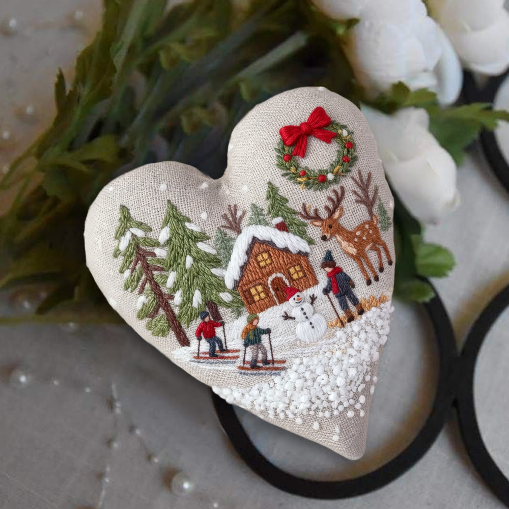 Rubbyoo Heart Embroidery Kit - Winter Skiing | Christmas Stitch Art | Diy Handmade Craft  - image 6