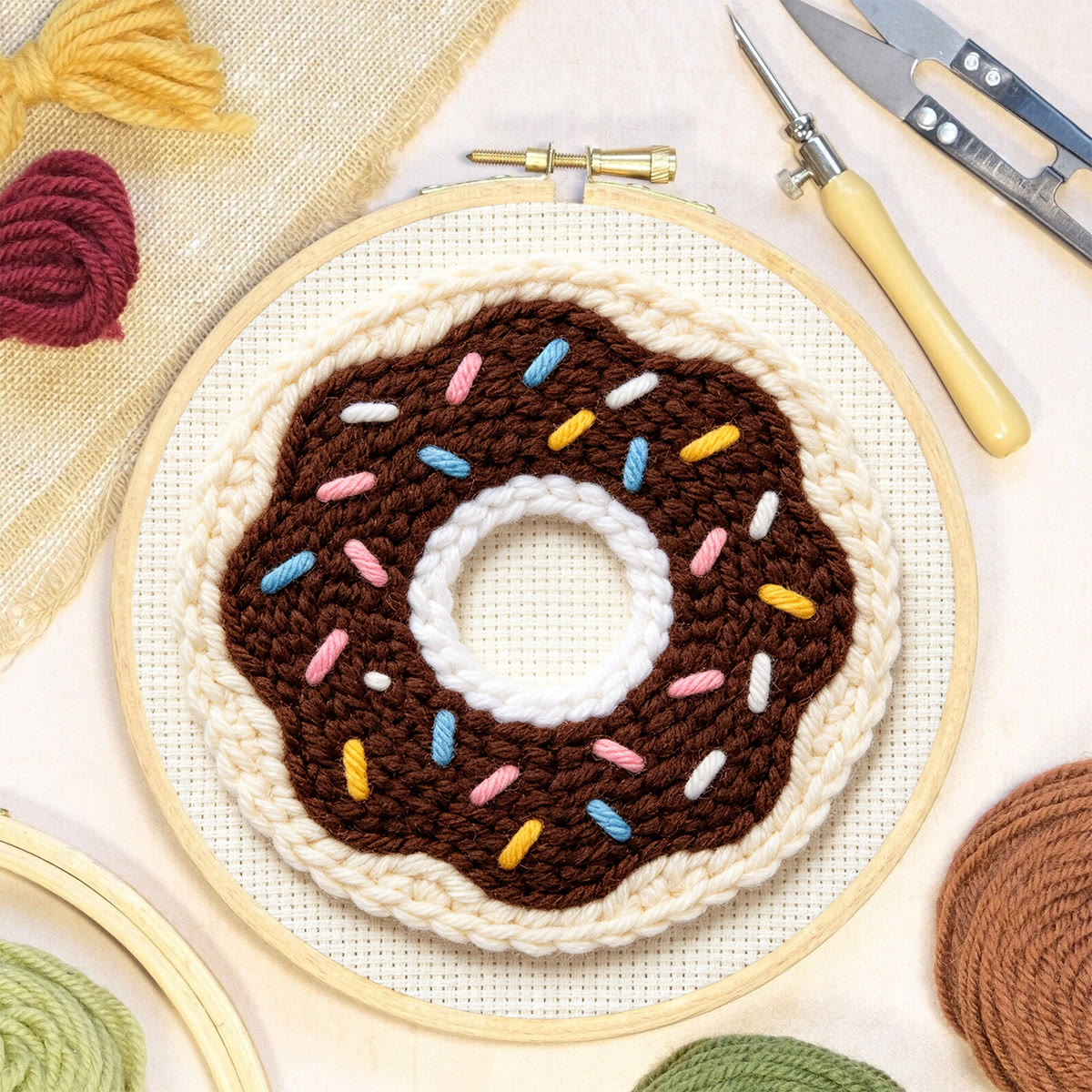 Cute Doughnut Punch Needle Kit - Hand-stitched Present For Her  | Special Dessert Theme Mug Rug - image 4