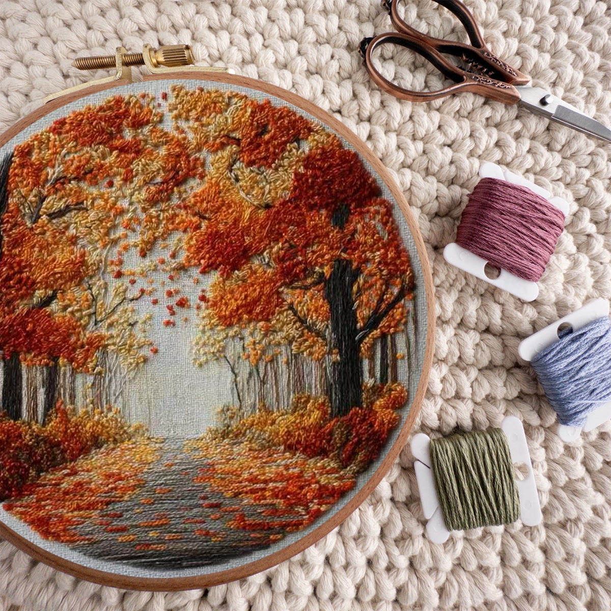 Rubbyoo Embroidery Kit - Fall Streets | Diy Hoop Art | Unique Landscape Needlecraft - image 9