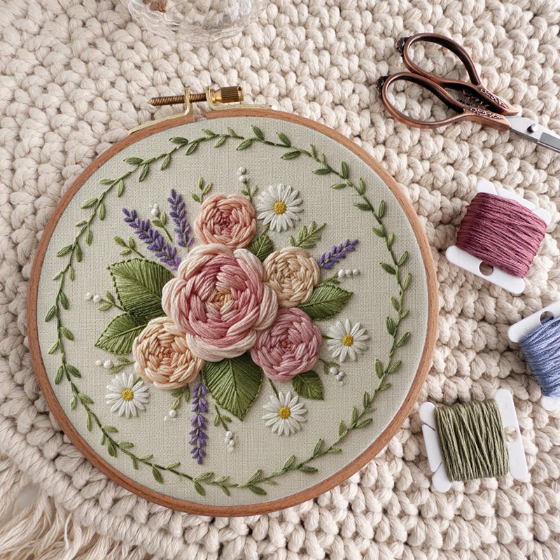 Rubbyoo Embroidery Kit - Peony Lavender Wreath | Elegant DIY | Timeless Present - image 9