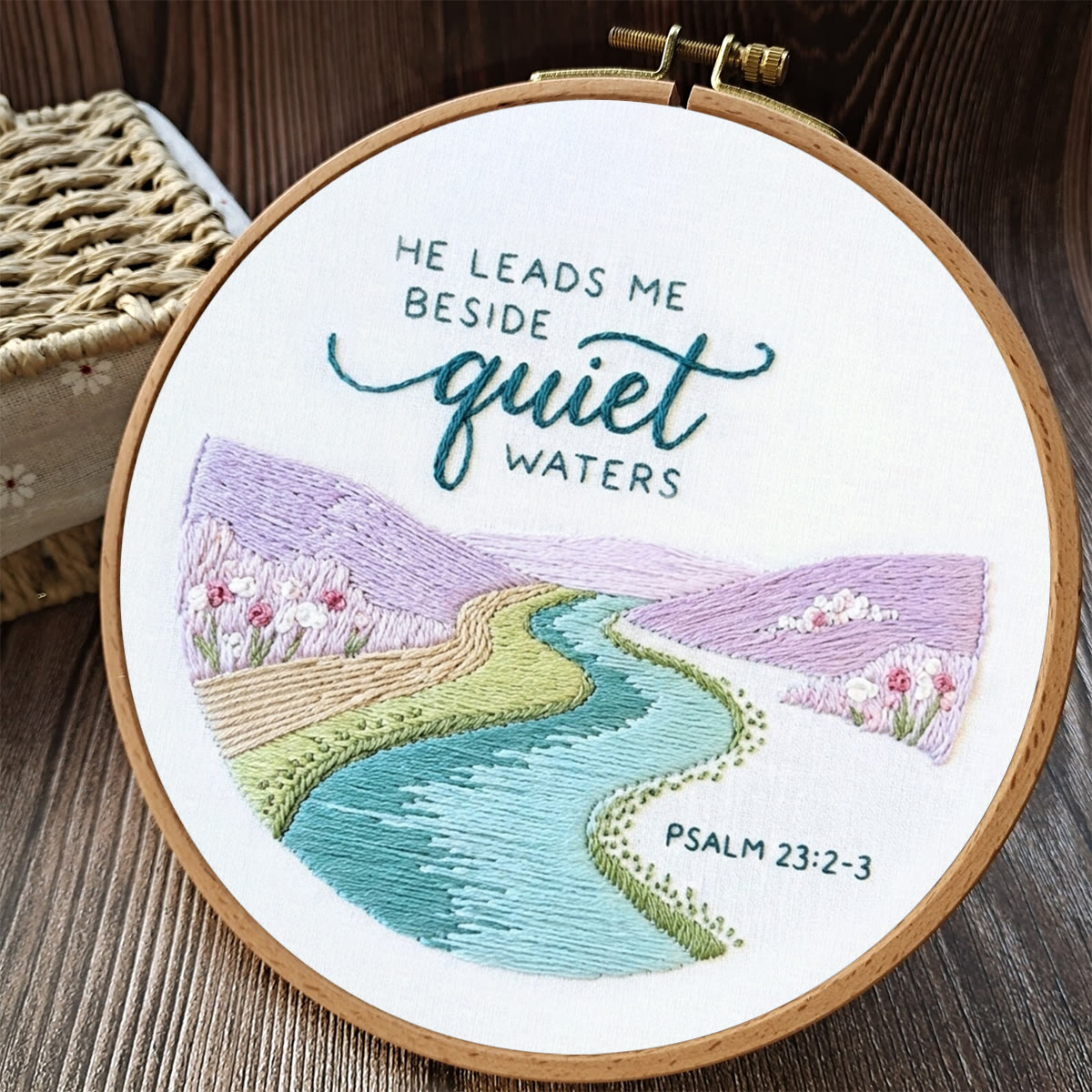 Rubbyoo Embroidery Kit - He Leads Me Beside Quiet Waters | Psalm 23:2 | Bible Verse Pattern  - image 4