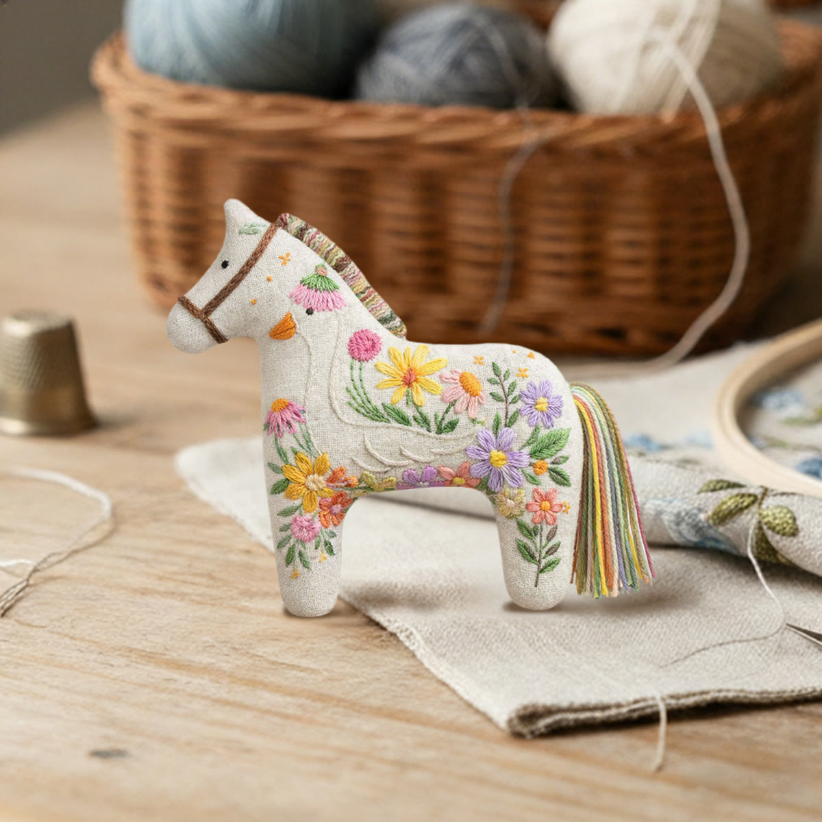 Rubbyoo Dala Horse Embroidery Kit - Floral Swan Design | Whimsical Gift For Moms | Scandinavian Folk Art Hanging Decor - image 4
