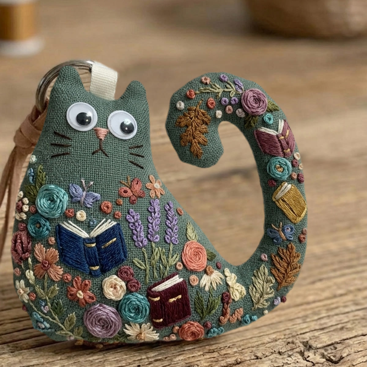 Rubbyoo Cat Embroidery Kit - Woodland Library Theme | Gift For Cat Lovers | Unique Artisan Backpack Charm - image 7