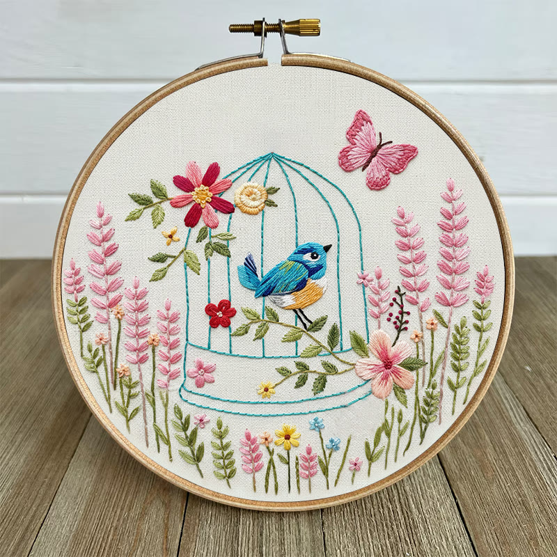 Rubbyoo Embroidery Kit - Bird In A Cage | Floral Handmade Art | Beginner Easy Needlework - image 6