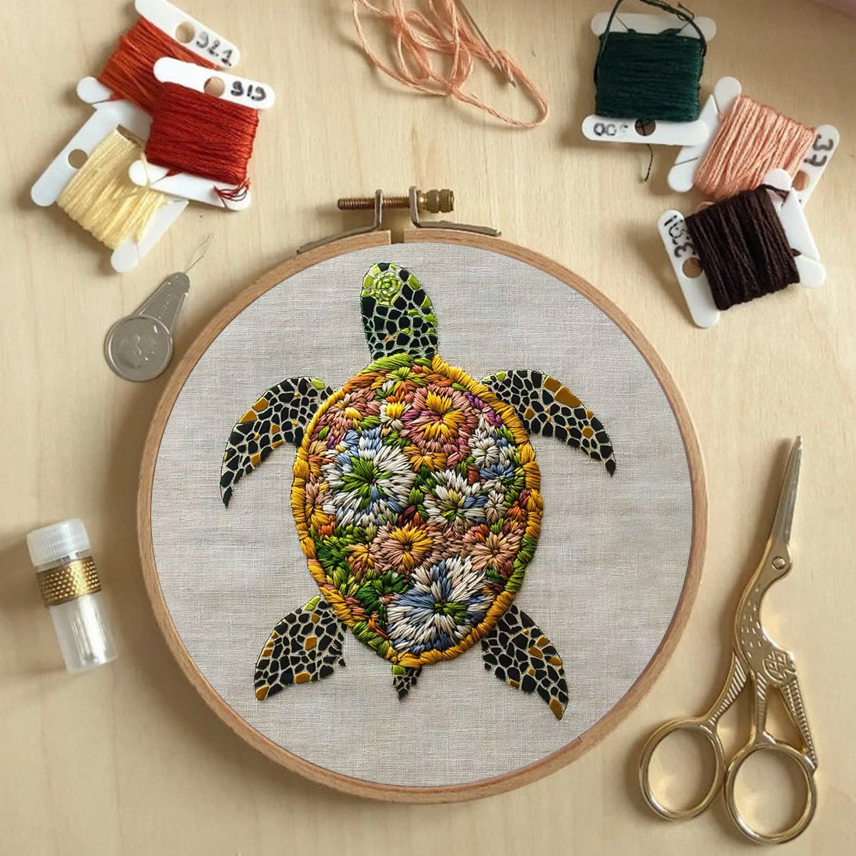 Rubbyoo Embroidery Kit - Flower-Adorned Sea Turtle | Vivid Home Display Piece | Novice-Ready Stitch Project - image 5
