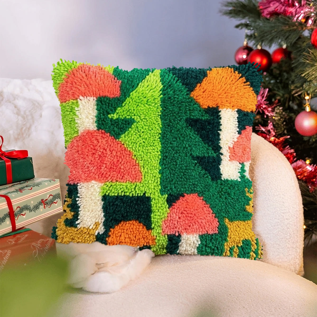 Rubbyoo Latch Hook Pillow Kit - Woodland Mushroom | Diy Sofa Decorative Pillows | Handmade Home Ornament - image 4