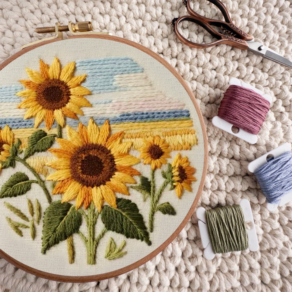 Rubbyoo Embroidery Kit - Seaside Sunflowers | Unique Desk Ornament | Perfect Birthday Gifts - image 9