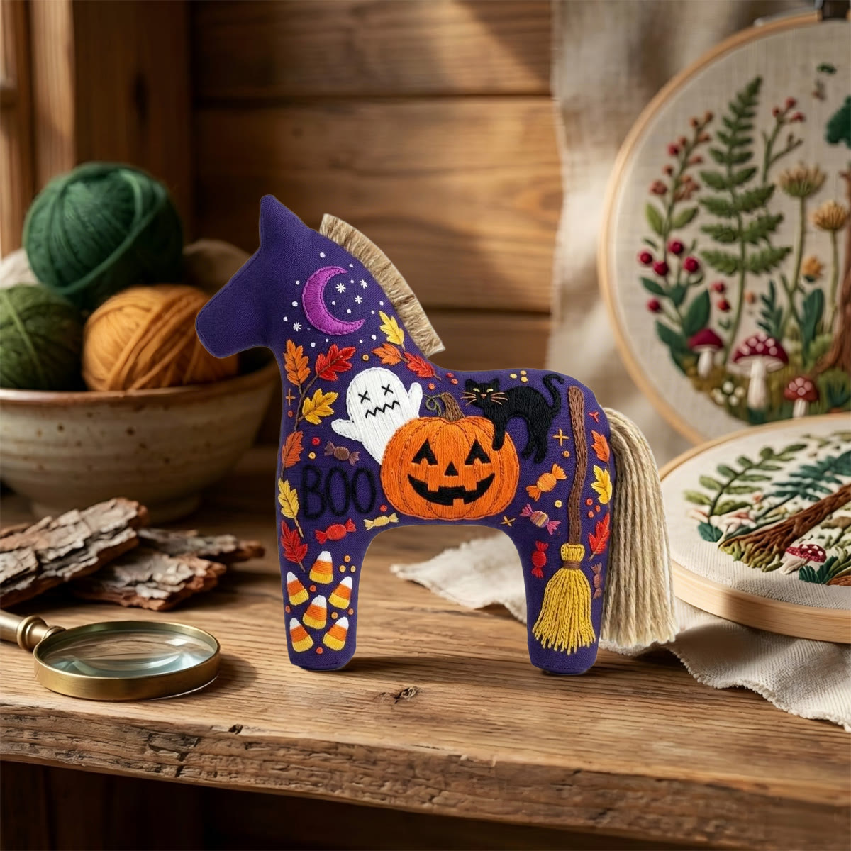 Rubbyoo Dala Horse Embroidery Kit - Jack-o'-Lantern | Cute Ghost Gift | Witchy Bag Charm - image 6