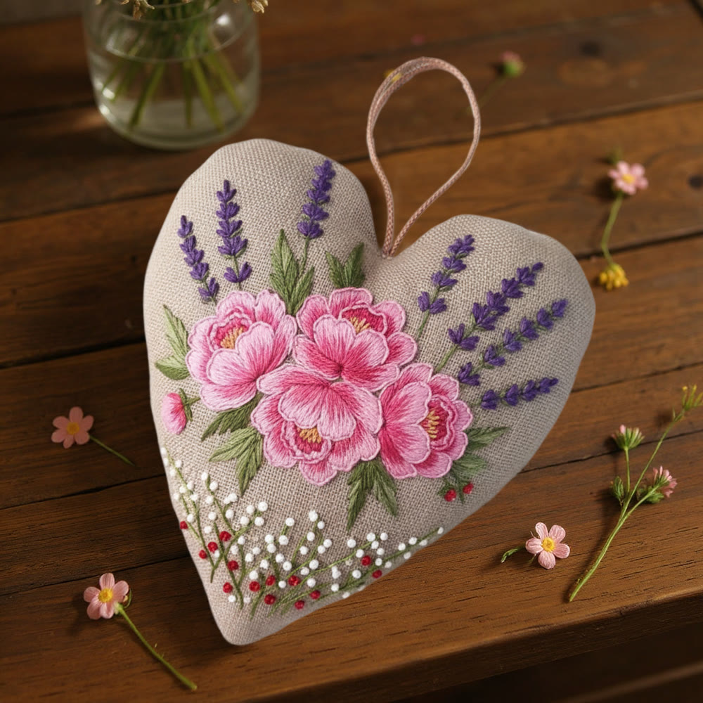 Rubbyoo Heart Embroidery Kit - Pink Peony With Lavender Accent | Exquisite Handmade Craft | Elegant Gifting Pick - image 5