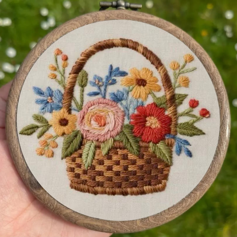 Rubbyoo Embroidery Kit - Blooming Basket Bouquet | Botanical Stitch Design | Charming Decorative Showcase - image 7