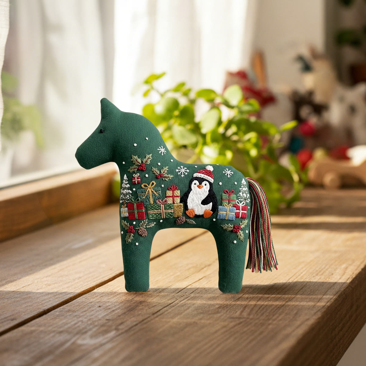 Rubbyoo Dala Horse Embroidery Kit - Penguins With Lots Of Gifts | Cozy Christmas Shelf Decor | Adorable Nursery Room Hoop Art - image 3