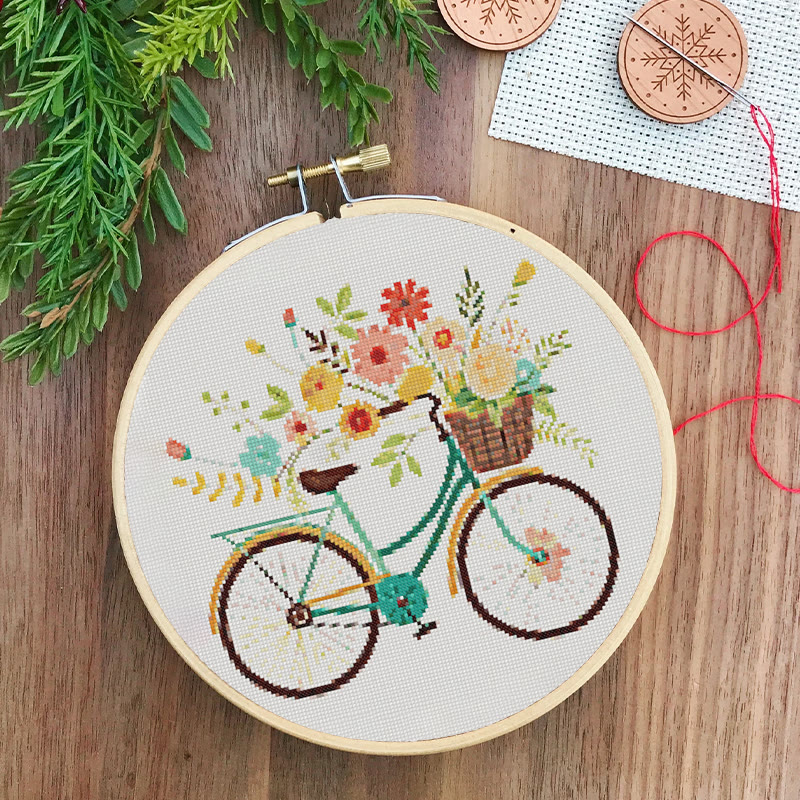  Cross Stitch Kit - Floral Bicycle | Modern Stitch Craft | Diy Home Decor - image 7