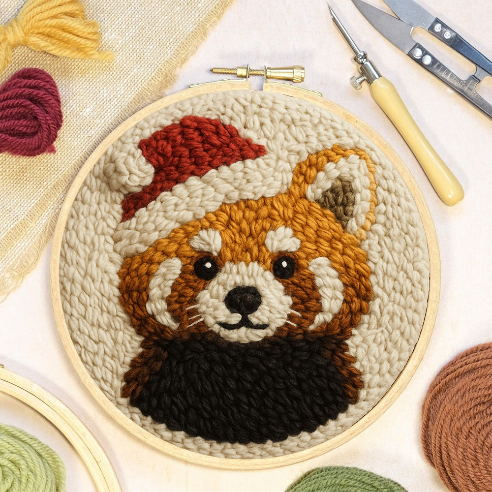  Christmas Red Panda Punch Needle Kit - Diy Punch Needle Coaster | Perfect Christmas Handicraft | Animal Tufted Coaster - image 6