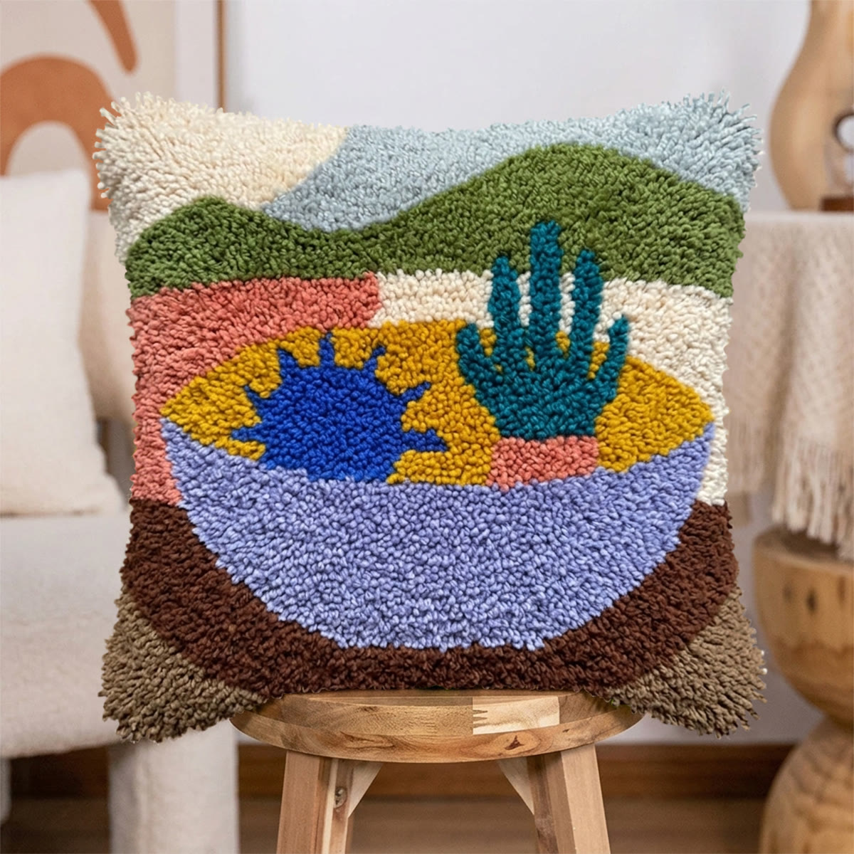 Rubbyoo Latch Hook Pillow Kit - Desert Landscape | Handmade Sofa Ornament | Diy Cushion Cover - image 6